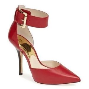 Michael Kors Womens Red Leather Pump High Heels Size 8 Ankle Strap 4" stiletto